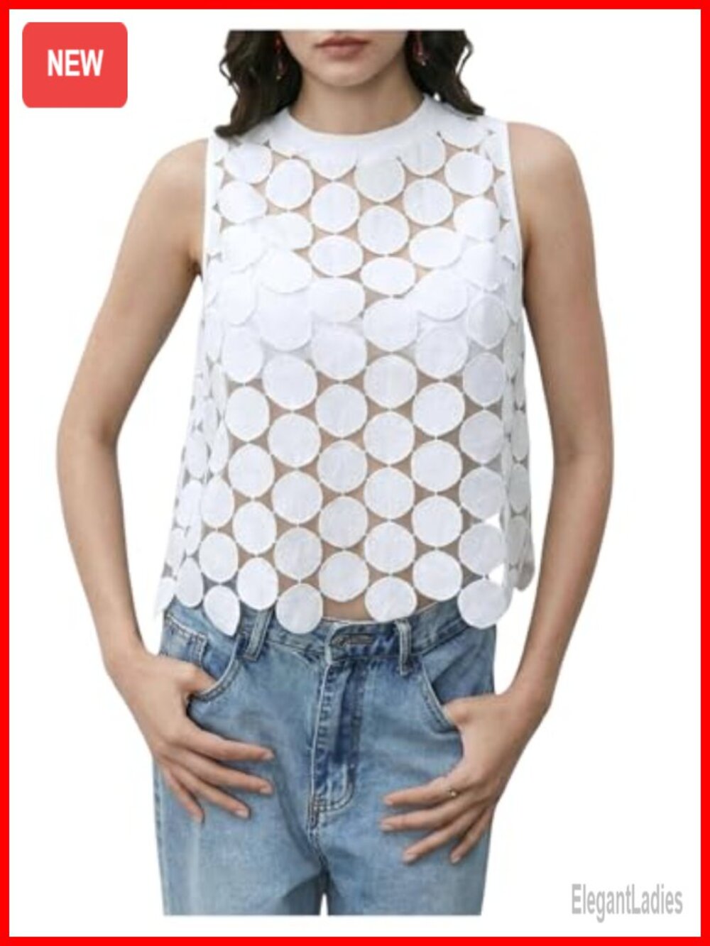Sheer Polka Dot Tank Top Sleeveless Asymmetrical Summer Top